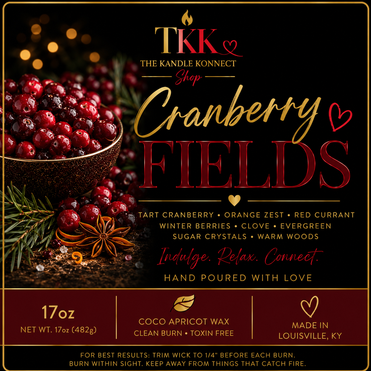 Cranberry Fields 3 Wick Candle 17oz